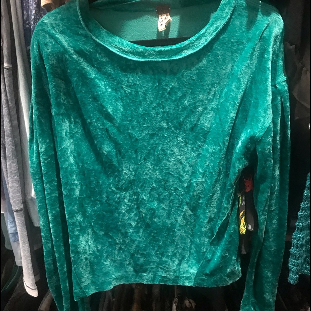 Free People: teal velvety sweater